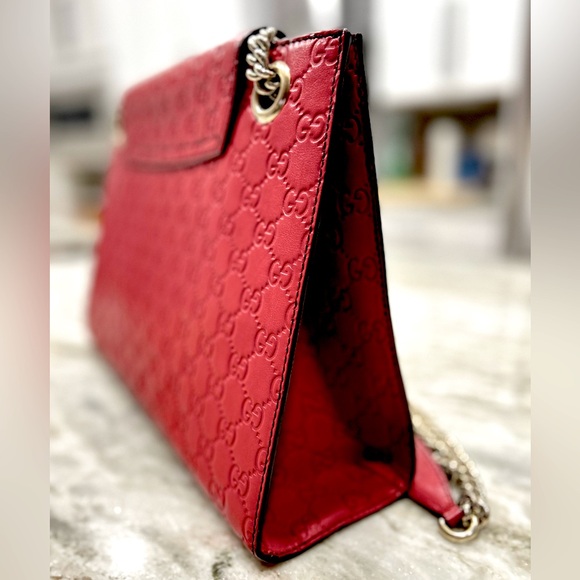 Gucci Authentic Guccissima Horsebit Large Red Leather Emily Bag - Picture 7 of 12